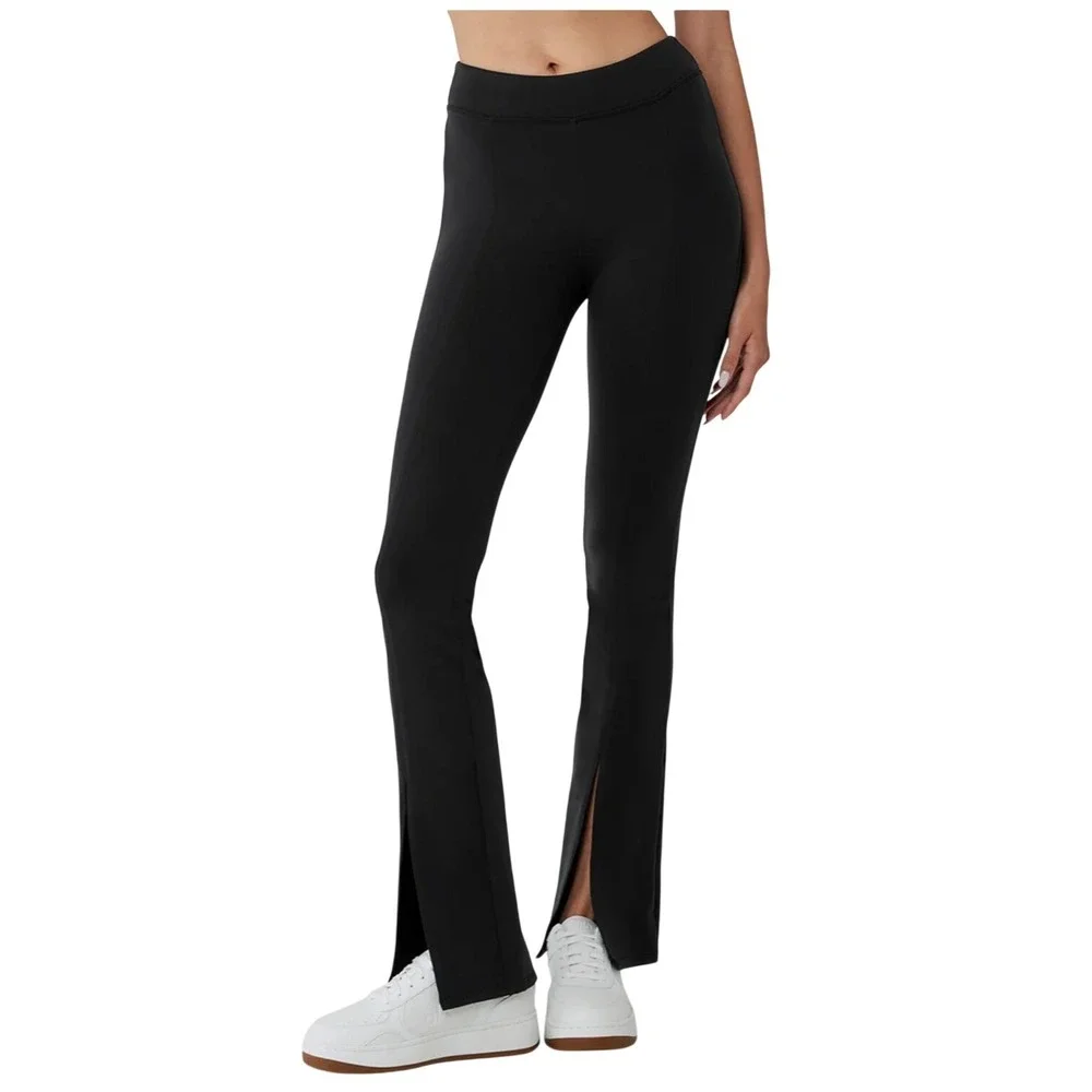 ALO Yoga Black High-Waist Flare Leggings with Front Slits